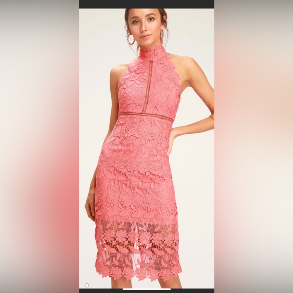 NWT Bardot Noni Lace Coral Pink Halter Midi Dress xs/4 sf/of